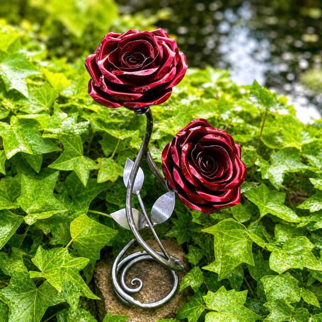 Handmade Rose Red Anniversary Metal Flower Sculpture Handcrafted Free Standing Ornament Mother's Day Gift Love Presentation Memorial - image 1