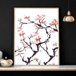 Home Decor Wall Hanging, Japandi Cherry Blossom Art, Zen Garden Set Of 2 Prints Office Decor Gift, Japanese Art New - thumbnail 2