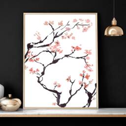 Home Decor Wall Hanging, Japandi Cherry Blossom Art, Zen Garden Set Of 2 Prints Office Decor Gift, Japanese Art New - thumbnail 3