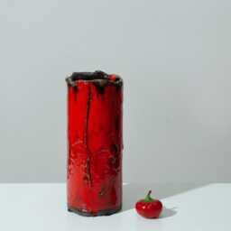 Handmade Red Ceramic Vase, Rustic Art Pottery Decor, Bold Modern Centerpiece, Boho Home Accent Cylinder Christmas Gift - thumbnail 2
