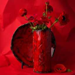 Handmade Red Ceramic Vase, Rustic Art Pottery Decor, Bold Modern Centerpiece, Boho Home Accent Cylinder Christmas Gift - thumbnail 1