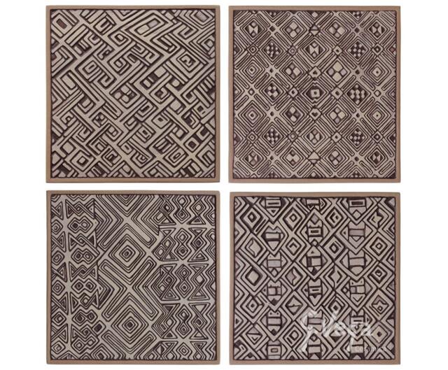 4 African Wall Hangings Made From Ceramic & Glazed in Creams, Ceramic Tile, Wall Art, Sculpture, Deco, 32.5cm - image 1