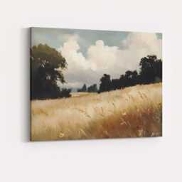Sunlit Meadow Under Dramatic Clouds Impressionist Landscape Canvas Wall Art Print Decor Picture Ready To Hang - thumbnail 4