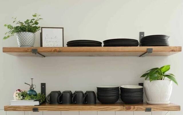 Deep Shelf 30cm With J Lip Brackets, Custom Size, Reclaimed Solid Wood, For Brick Masonry Wall