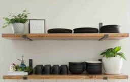 Deep Shelf 30cm With J Lip Brackets, Custom Size, Reclaimed Solid Wood, For Brick Masonry Wall - thumbnail 1