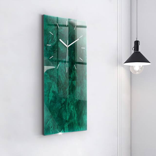 Emerald Wall Tempered Glass Clock, Green Printed Abstraction Wall Modern Clock - image 1