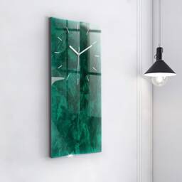 Emerald Wall Tempered Glass Clock, Green Printed Abstraction Wall Modern Clock
