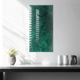 Emerald Wall Tempered Glass Clock, Green Printed Abstraction Wall Modern Clock - thumbnail 2