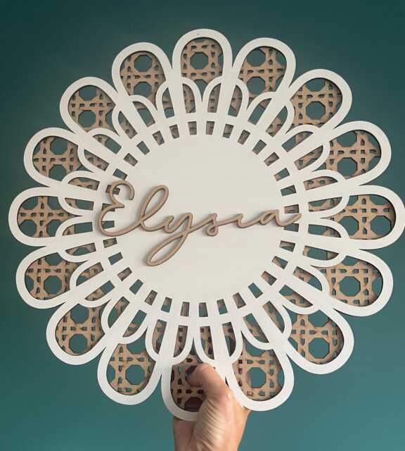 Rattan Flower, Rattan Wall Art, Nursery Decor, Sunshine Wooden Names, Personalised Gift, New Baby Gift - image 1