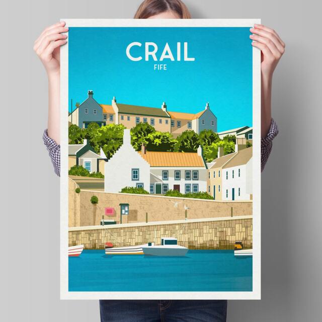 Crail Print - Harbour Travel Poster Historic Village Fife Scottish Wall Art Historical Town East Neuk - image 1