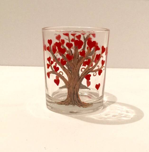 Hand Painted Tree Of Love Glass Votive Candle Holder - image 1