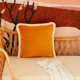 Mustard Soft Velvet Cushion With Fringe, Decorative Pillow, Velvet Sofa Cushion, Pillow For Children's Room - thumbnail 2