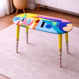 Wooden Pink Epoxy Resin Art Side Table, Handmade Colorful Oval Coffee Table - thumbnail 3
