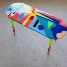 Wooden Pink Epoxy Resin Art Side Table, Handmade Colorful Oval Coffee Table - thumbnail 2