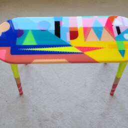 Wooden Pink Epoxy Resin Art Side Table, Handmade Colorful Oval Coffee Table - thumbnail 4