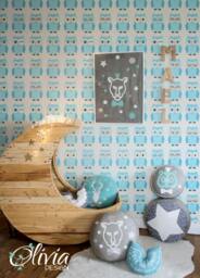 Peel & Stick Vinyl Wallpaper - Blue Cute Owls Pattern Wall Decal, Sticker Olb_024 - thumbnail 1