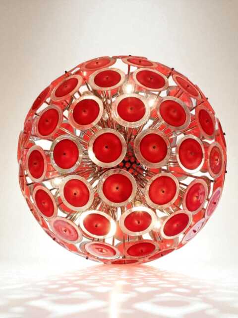 1950' 9 Light Vistosi Murano Acrylic Red Sputnik Chandelier Mid Century Ceiling Fixture Lamp Lighting With Chrome Nickle - image 1