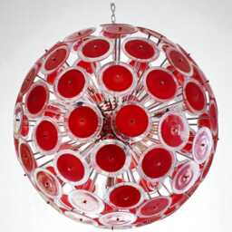 1950' 9 Light Vistosi Murano Acrylic Red Sputnik Chandelier Mid Century Ceiling Fixture Lamp Lighting With Chrome Nickle - thumbnail 3