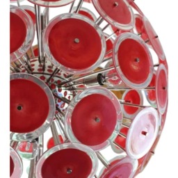 1950' 9 Light Vistosi Murano Acrylic Red Sputnik Chandelier Mid Century Ceiling Fixture Lamp Lighting With Chrome Nickle - thumbnail 2