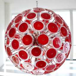 1950' 9 Light Vistosi Murano Acrylic Red Sputnik Chandelier Mid Century Ceiling Fixture Lamp Lighting With Chrome Nickle - thumbnail 4