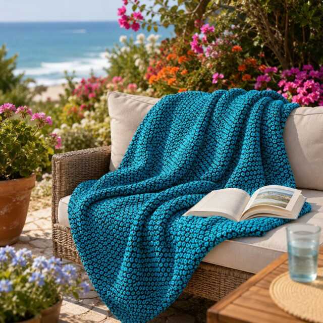 Turquoise Throw Blanket - Durable Sofa Cover Boho Bedspread Portuguese Woven Textile Sustainable Modern Traditional Recycled Cotton - image 1
