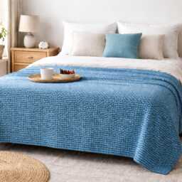 Turquoise Throw Blanket - Durable Sofa Cover Boho Bedspread Portuguese Woven Textile Sustainable Modern Traditional Recycled Cotton - thumbnail 4