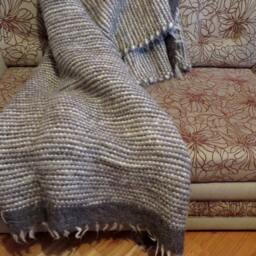Handmade Wool Throw Blanket Gray Woven Bed Cover - 215x180cm - thumbnail 3