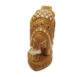 Wooden Elephant Undercut Inlay Work Decorative Floral Design - thumbnail 2