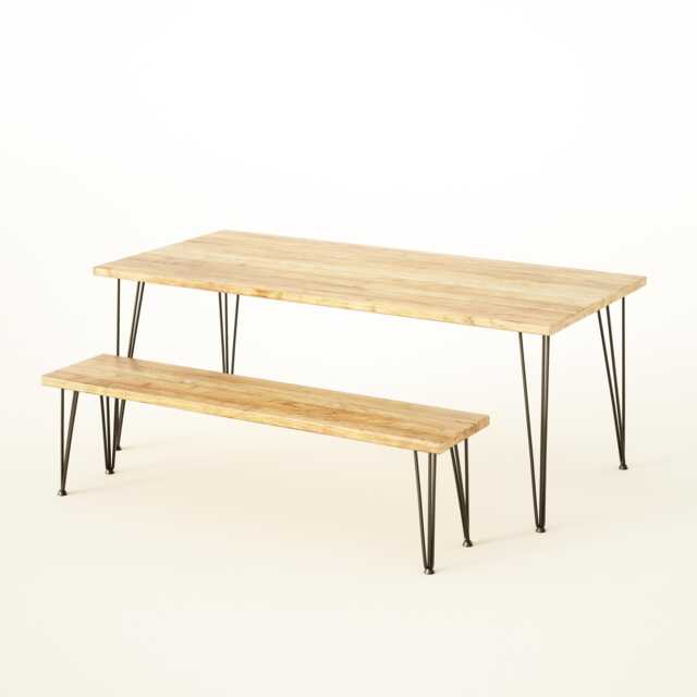Industrial Reclaimed Wood Dining Set, Scaffoldboard Kitchen Table With Bench & Stools, Hairpin Legs - image 1