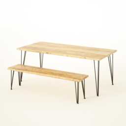 Industrial Reclaimed Wood Dining Set, Scaffoldboard Kitchen Table With Bench & Stools, Hairpin Legs - thumbnail 1