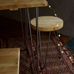 Industrial Reclaimed Wood Dining Set, Scaffoldboard Kitchen Table With Bench & Stools, Hairpin Legs - thumbnail 3