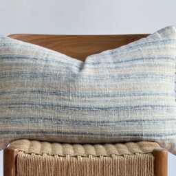 Handwoven Hemp Lumbar Pillow Cover Blue Fringes, Boho Farmhouse Decor - 16x26 - thumbnail 2