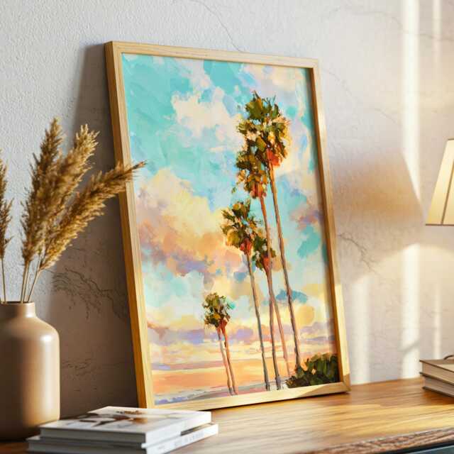 Palm Tree Wall Art Tropical Abstract Print Green Botanical Brush Texture Modern Coastal Decor Poster Framed Canvas - image 1