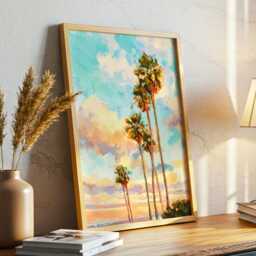 Palm Tree Wall Art Tropical Abstract Print Green Botanical Brush Texture Modern Coastal Decor Poster Framed Canvas - thumbnail 1