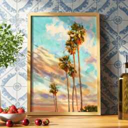 Palm Tree Wall Art Tropical Abstract Print Green Botanical Brush Texture Modern Coastal Decor Poster Framed Canvas - thumbnail 2
