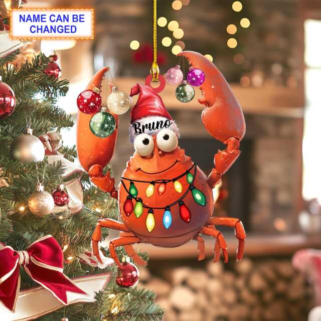 Custom Name Lobster Smiling Christmas Lights & Bulbs Ornament, Tree Hanging Decor, Flat 2D Ornament - image 1