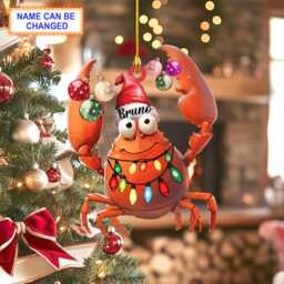 Custom Name Lobster Smiling Christmas Lights & Bulbs Ornament, Tree Hanging Decor, Flat 2D Ornament - thumbnail 1