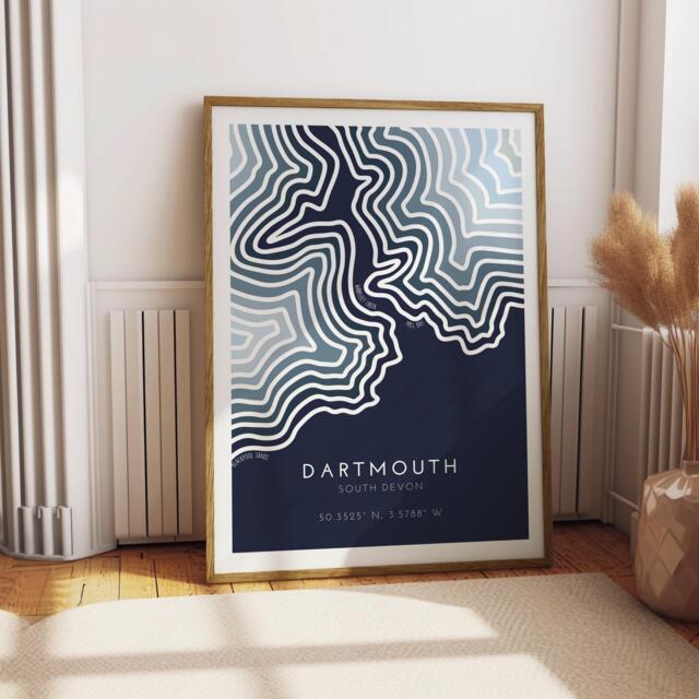 Dartmouth Coastline Art Print Minimalist Devon Map, Free Personalisation - image 1