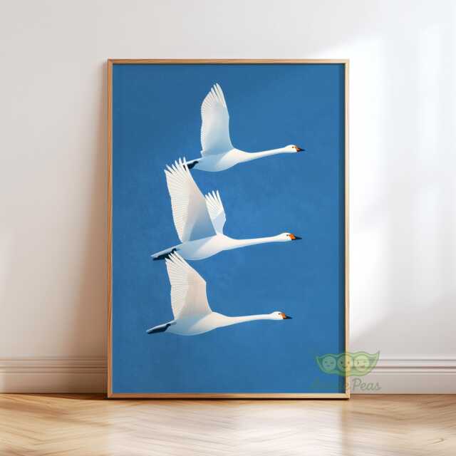 Flying Swans Wall Art, Minimalist Bird Poster, Modern Nature Print, Serene Blue Sky Artwork, Elegant Wildlife Home Decor, Contemporary Art - image 1