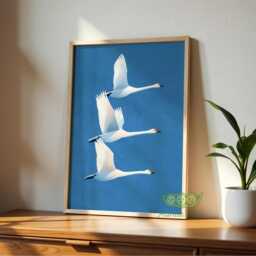 Flying Swans Wall Art, Minimalist Bird Poster, Modern Nature Print, Serene Blue Sky Artwork, Elegant Wildlife Home Decor, Contemporary Art - thumbnail 3