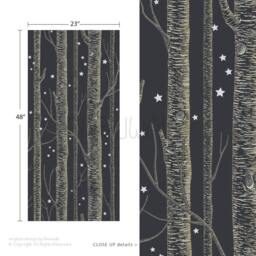 Golden Color Birch Tree On Dark Grey Background With Stars Peel & Stick Wallpaper Magical Theme Wall Decal Sticker - thumbnail 2