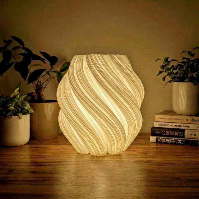 Fractal Spiral Lamp - Organic 3D Printed Table With White Recycled Plastic Modern Eco-Friendly Home Decor, Night Light - image 1