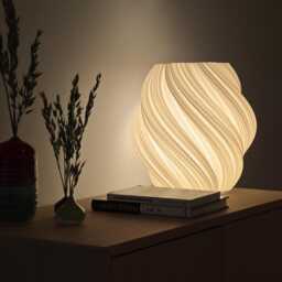 Fractal Spiral Lamp - Organic 3D Printed Table With White Recycled Plastic Modern Eco-Friendly Home Decor, Night Light - thumbnail 2