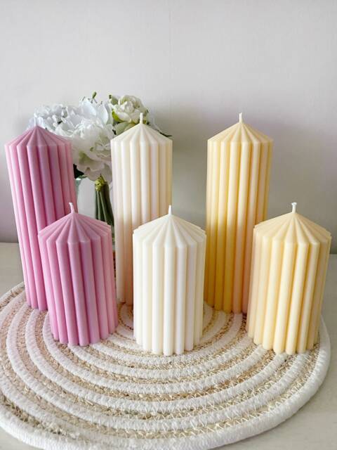Tall Ribbed Candles - Large Small Decorative Pillar Handmade Soy Wax Candles - image 1