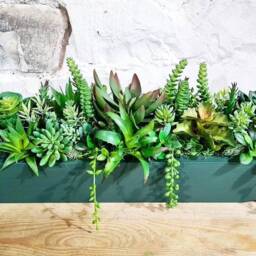 Faux Succulent Planter Artificial Foliage Wooden Centrepiece, Natural Modern Home Decor - thumbnail 4