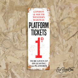 Platform Tickets Metal Sign. Vintage Worn Rusty Look Print, Train Station Engine Room Mancave Railway - thumbnail 1