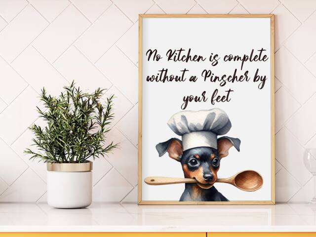 Pinscher Kitchen Art Print, Unframed Modern Pinscher Miniature Kitchen Art, Lover Gift, Decor Wall Art Gift - image 1