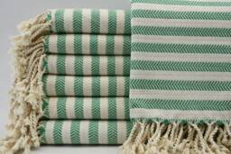 "Turkish Towel, Turkish Peshtemal, Herringbone Towel, Green Towel, 38""x63"