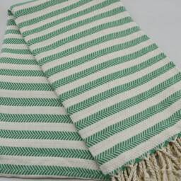 "Turkish Towel, Turkish Peshtemal, Herringbone Towel, Green Towel, 38""x63" - thumbnail 3