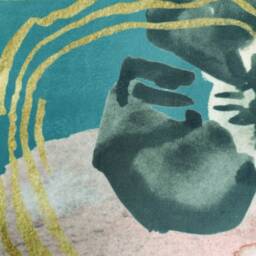 Teal Blue Velvet Lamp Shade With Abstract Design & Mirror Gold Lining - thumbnail 2